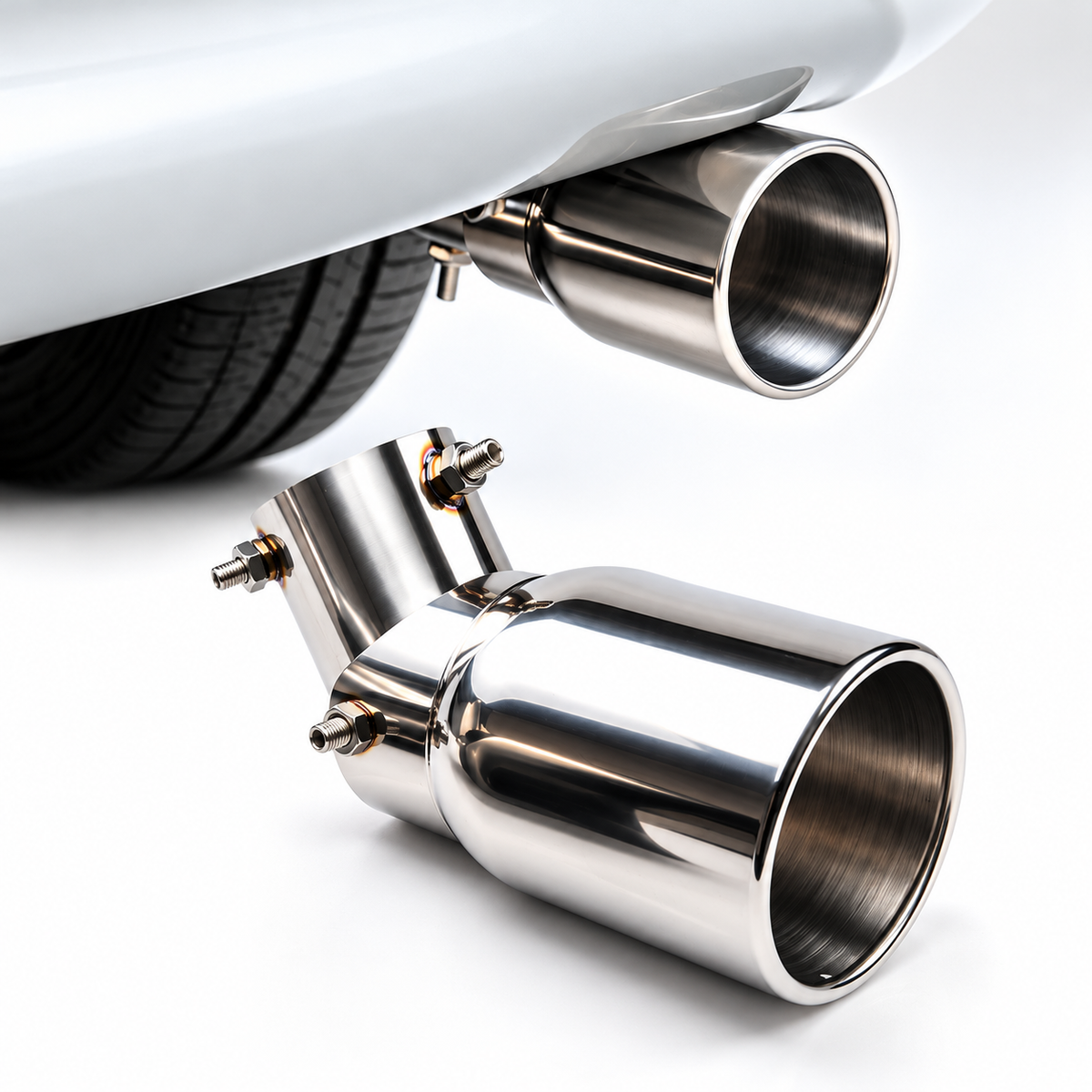 Adjustable Stainless Steel Exhaust Tip – Angled Dual-Wall Muffler Tip for 63–89mm Exhaust Pipes