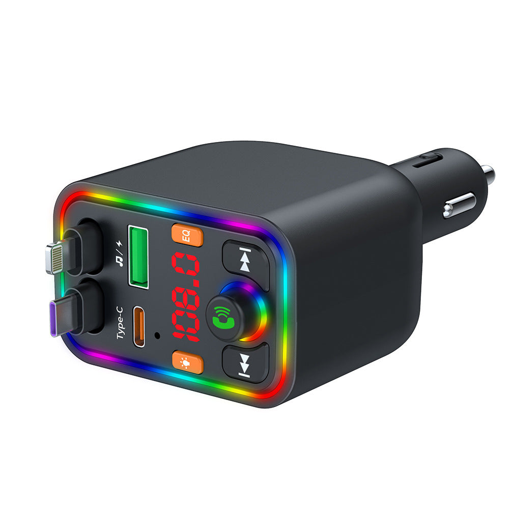 Retractable Car Charger – Type-C & iPhone Cable with FM Transmitter & Bluetooth MP3