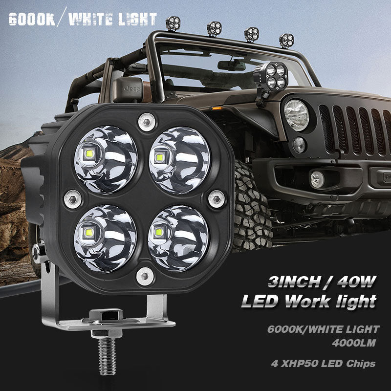 2PCS 3-Inch 40W LED Work Lights – 12V/24V White Fog Spotlights for 4x4 & Trucks