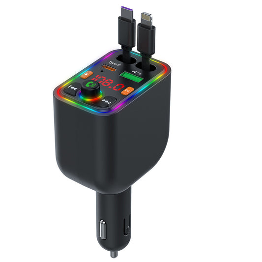 Retractable Car Charger – Type-C & iPhone Cable with FM Transmitter & Bluetooth MP3