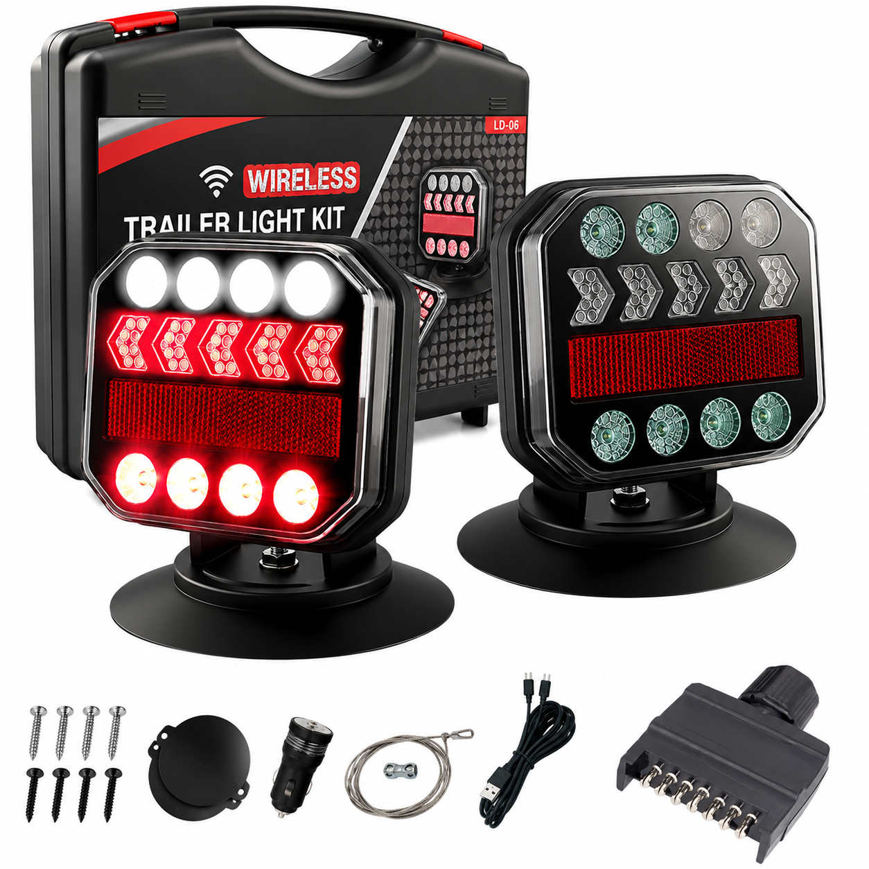 Wireless 12V-24V Magnetic LED Trailer Lights – Brake, Reverse & Turn Signals