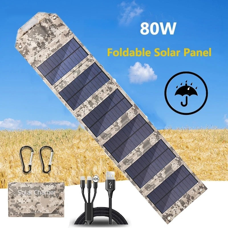 80W Foldable Solar Panel – Portable USB Charger for Phones, Camping & Hiking