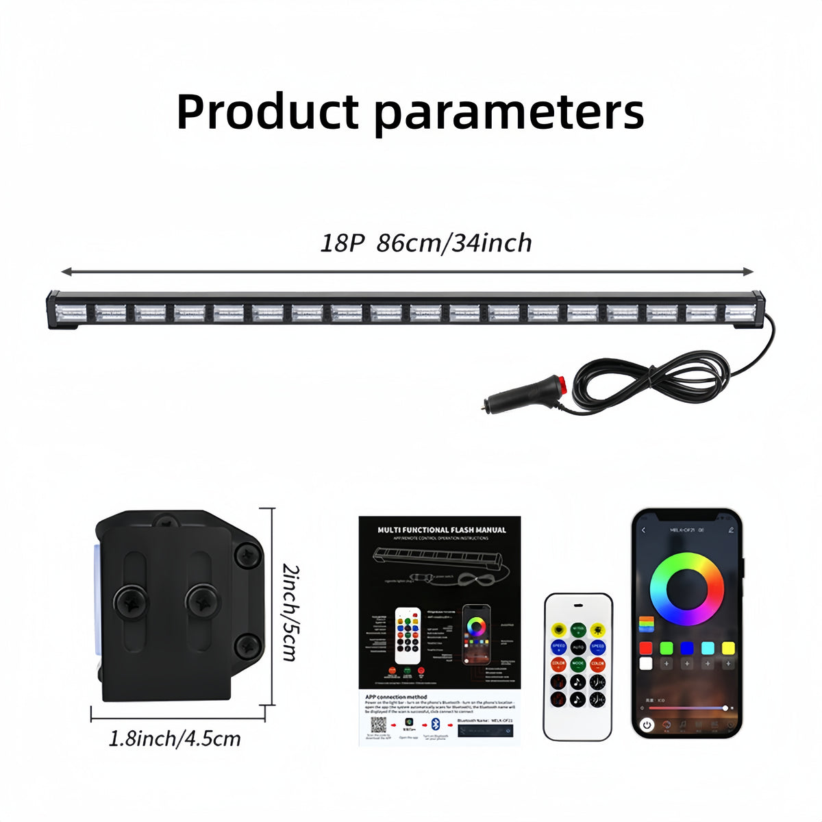 34 inch RGB LED Light Bar control by APP and remote