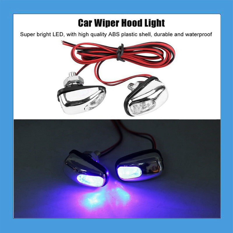 2pcs 12V New Mini Car LED Hood Windshield Nozzle Wiper Water Jet Spray Decorative Lights