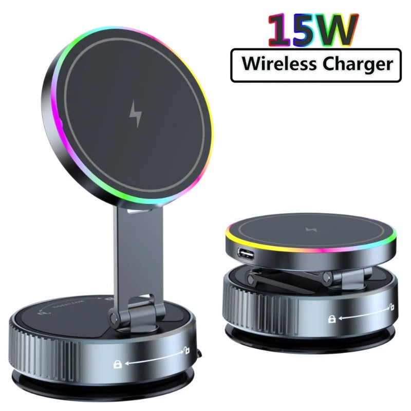 15W Wireless Car Phone Holder – Magnetic, 360° Rotatable & Fast Charging for iPhone