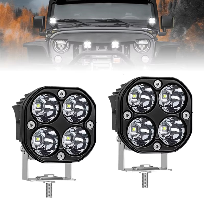 2PCS 3-Inch 40W LED Work Lights – 12V/24V White Fog Spotlights for 4x4 & Trucks