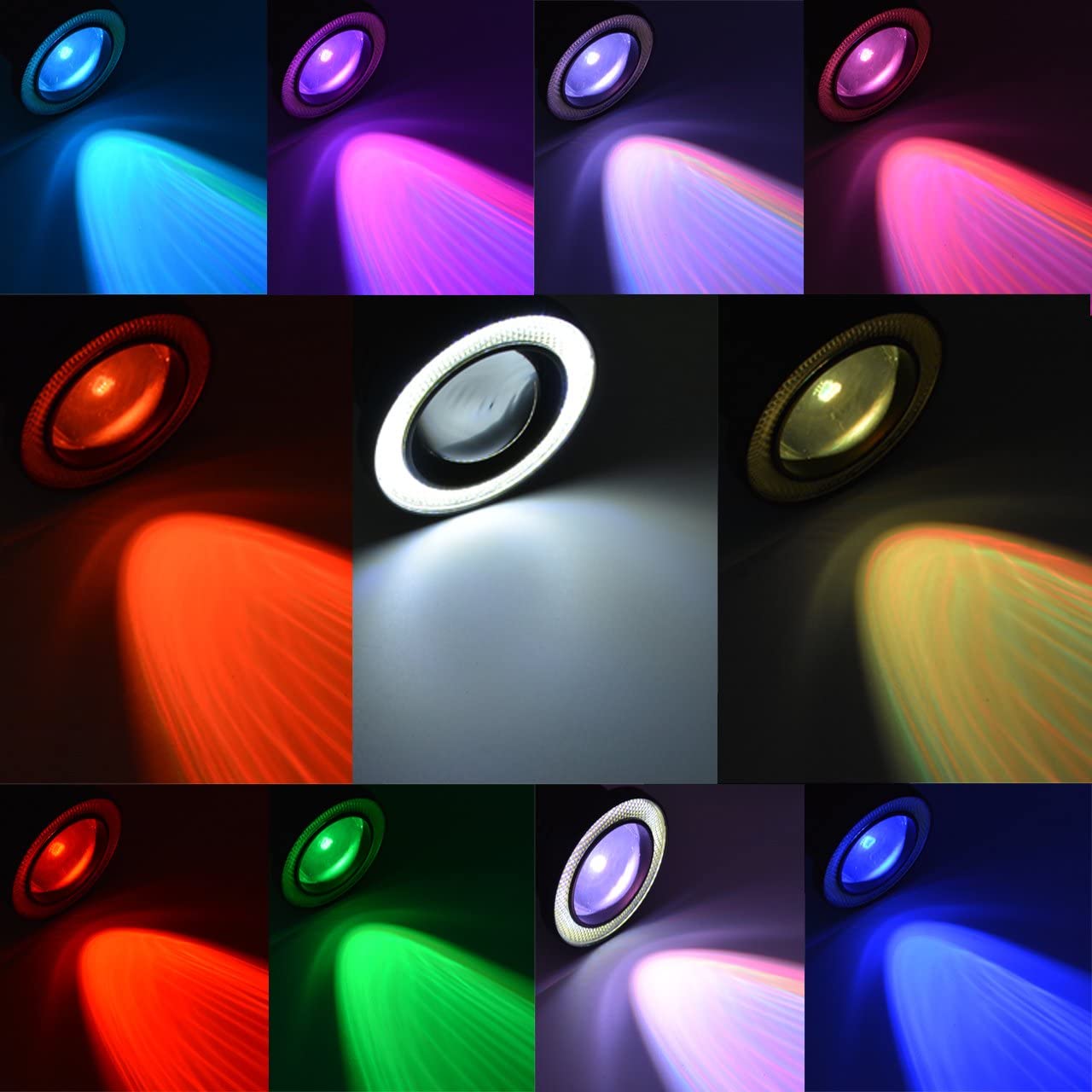 2pcs 3 Inch  Universal RGB LED Fog Light White COB Halo Angel Eye Rings DRL Driving Bulbs