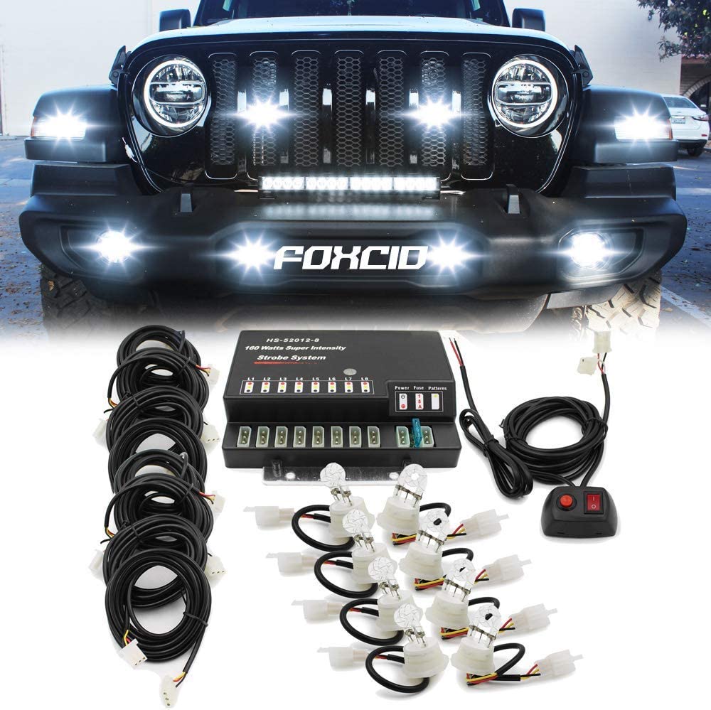 12V 160W 8 HID Hide-a-way Emergency Warning Strobe System Kit