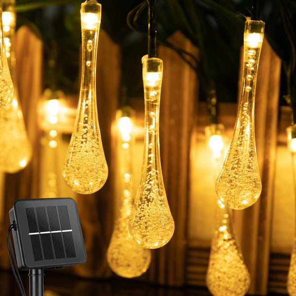 6.5M 30 Leds Solar Water Drop String Lights 8 Modes LED Fairy Light for outdoor Decoration