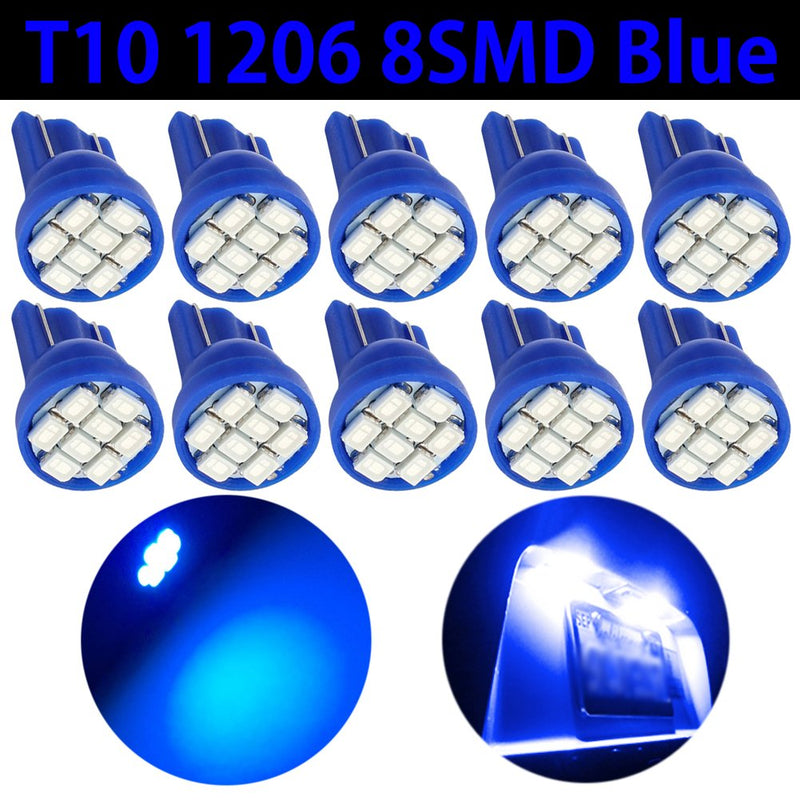 10PCS × 12V T10 LED 8SMD Wedge Bulbs-WHITE,BLUE