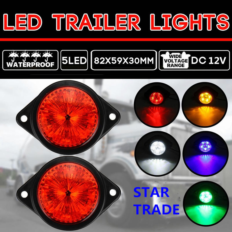 2PCS x 12V 5 LED Trailer Lights Side Marker Clearance Indicator Lamps