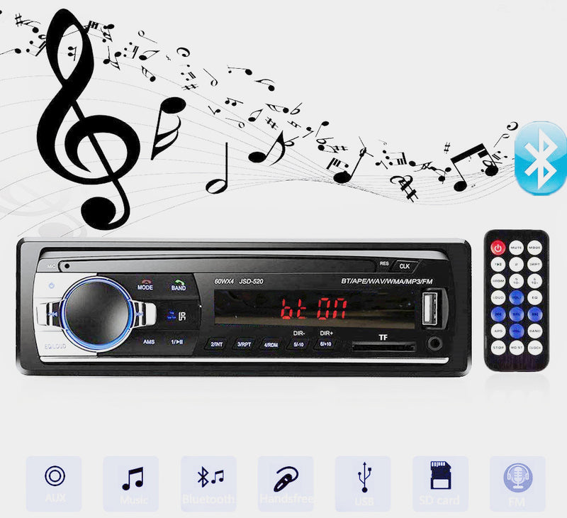 Bluetooth  4x60W Car Audio FM Radio, MP3 Player USB/SD/AUX Hands Free Calling