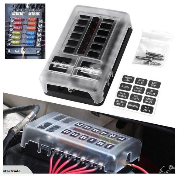 12 Way DC Circuit LED Car Fuse Box Set Fuse Holder Block