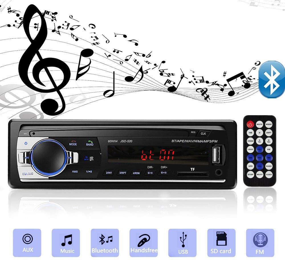 Bluetooth  4x60W Car Audio FM Radio, MP3 Player USB/SD/AUX Hands Free Calling