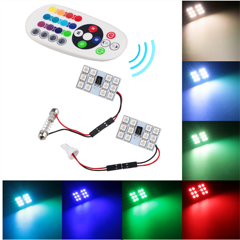 Pack of 2pcs Car Remote Control RGB LED Car Dome Reading Light/Car Roo