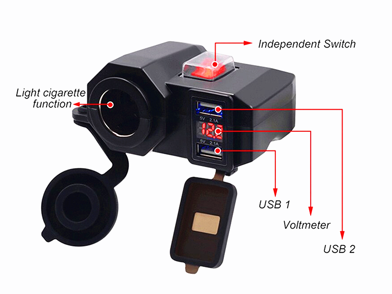 Socket Motorcycle USB Charger DC 5V 2.1A Cigarette Lighter Outlet LED Voltmeter