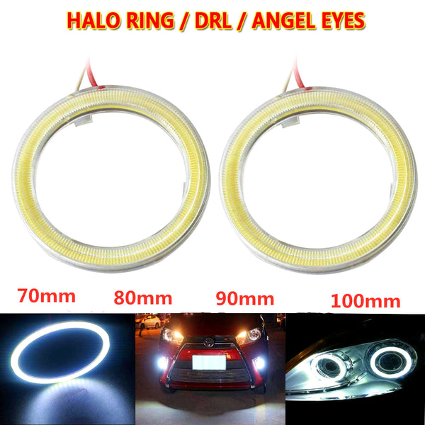 2 Pcs 70mm/80mm/90mm/100mm Car Angel Eyes Led COB Headlight Halo Ring DRL DC 12V