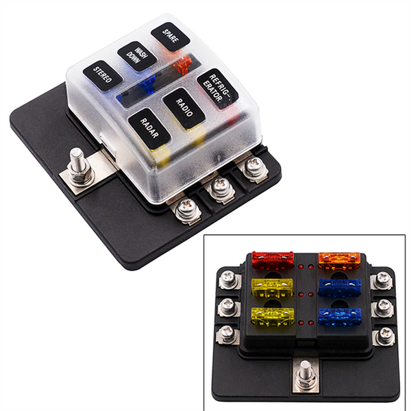 New 6 Way Blade Fuse Box Holder with LED Light Damp-Proof Block
