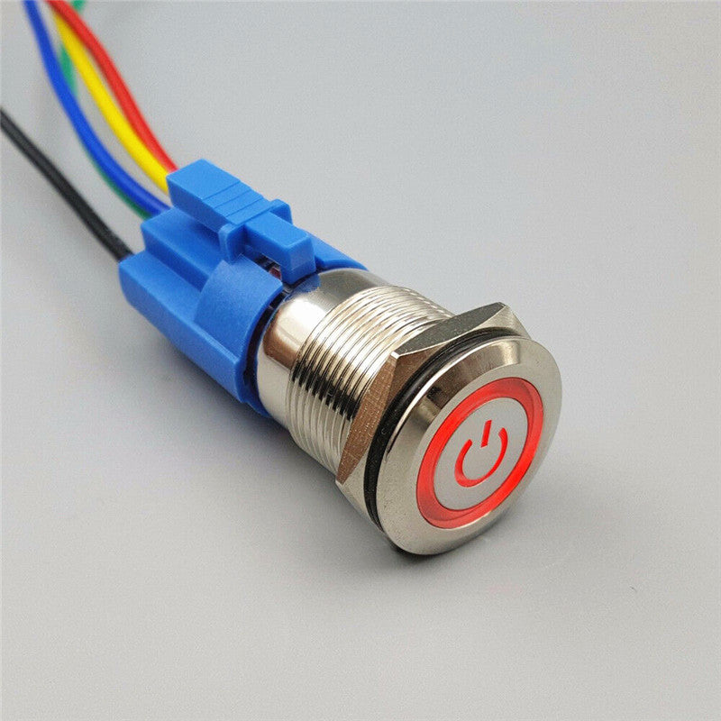 19mm Metal Waterproof 12V LED Power Symbol 5 Pin ON-OFF Car Push Button Switch