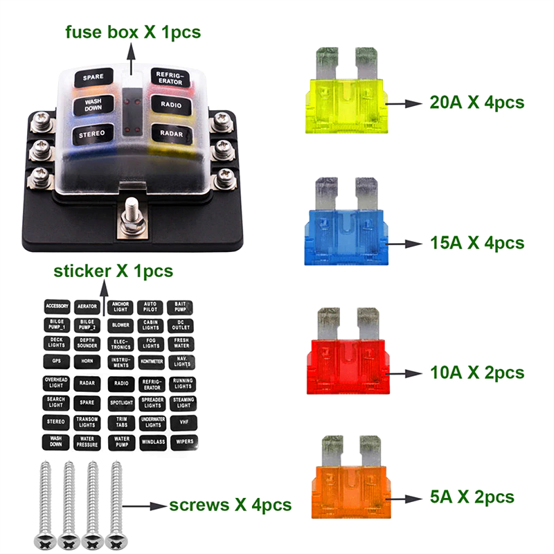 New 6 Way Blade Fuse Box Holder with LED Light Damp-Proof Block