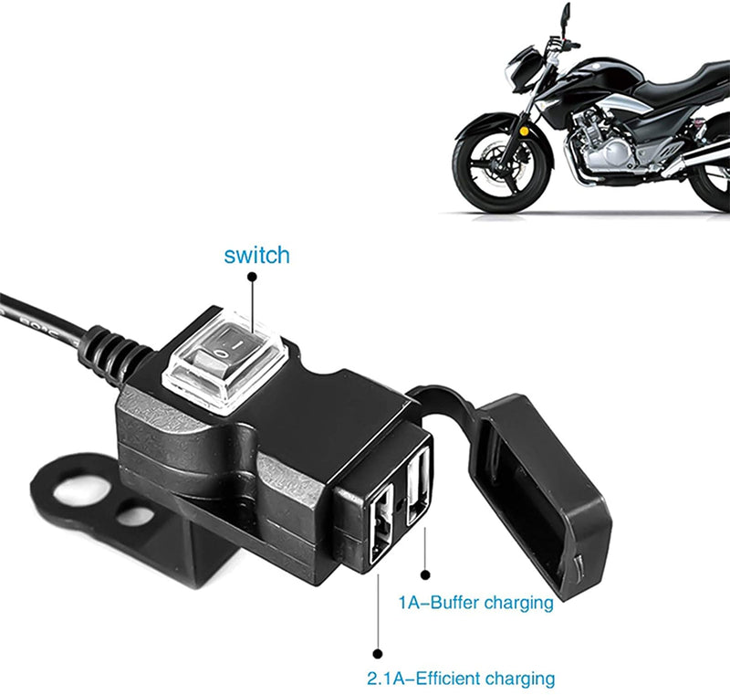 12-24V Waterproof Motorcycle USB Charger Motorbike Handlebar Charger 5V 1A/2.1A