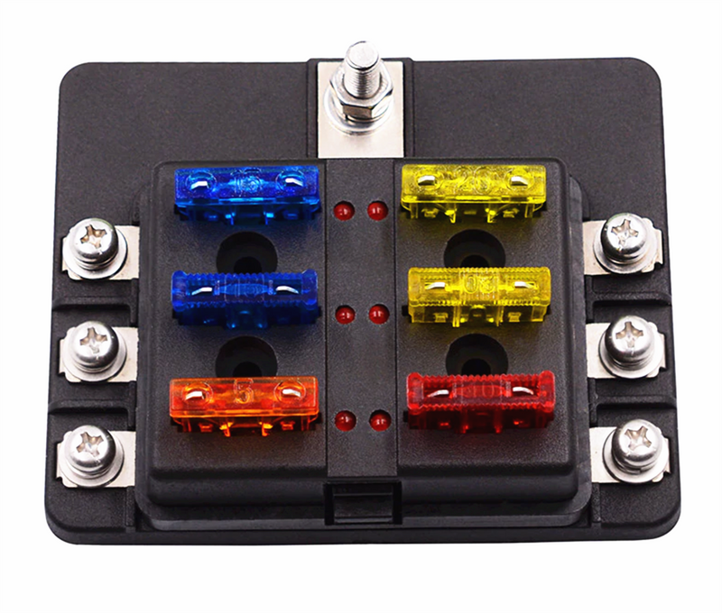 New 6 Way Blade Fuse Box Holder with LED Light Damp-Proof Block