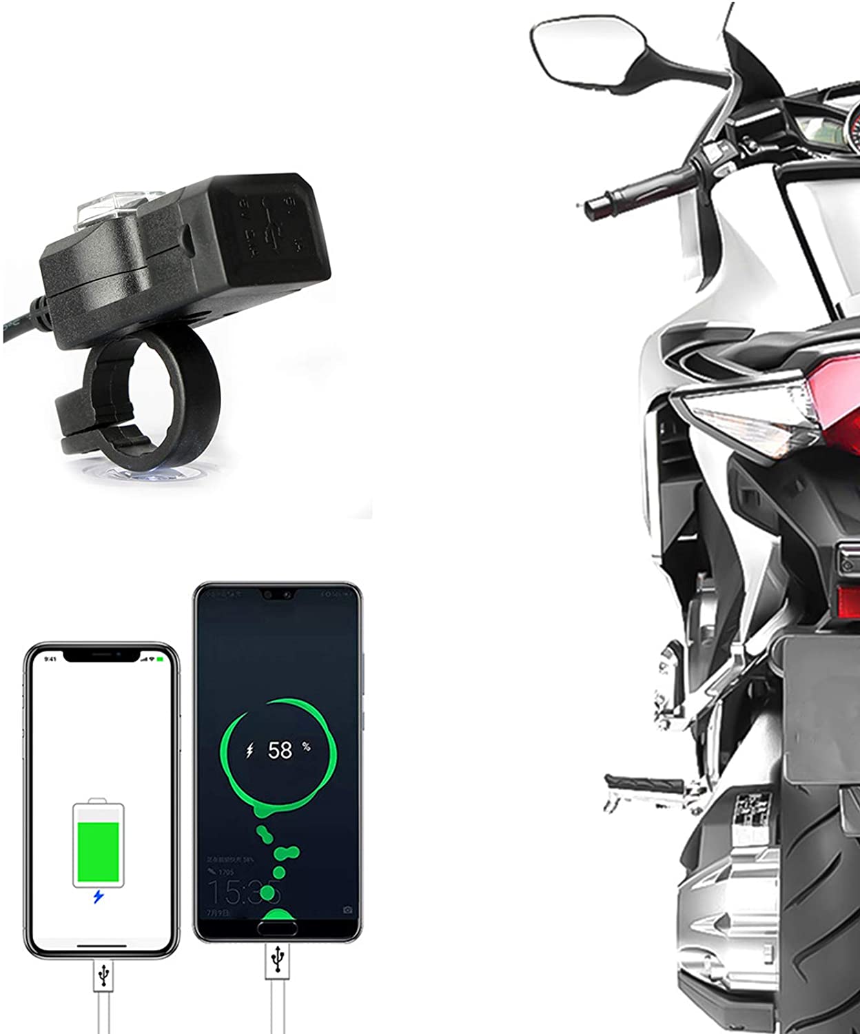12-24V Waterproof Motorcycle USB Charger Motorbike Handlebar Charger 5V 1A/2.1A