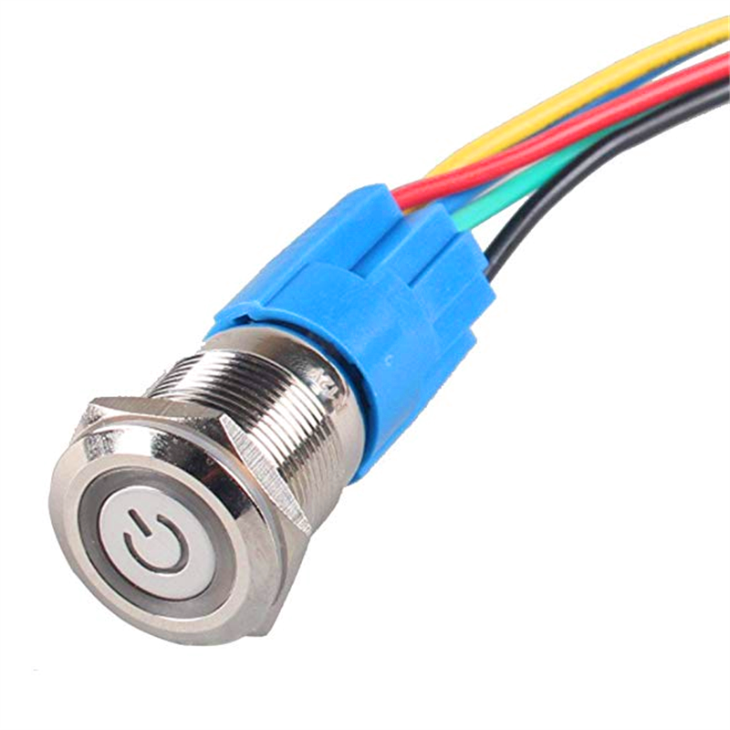 19mm Metal Waterproof 12V LED Power Symbol 5 Pin ON-OFF Car Push Button Switch