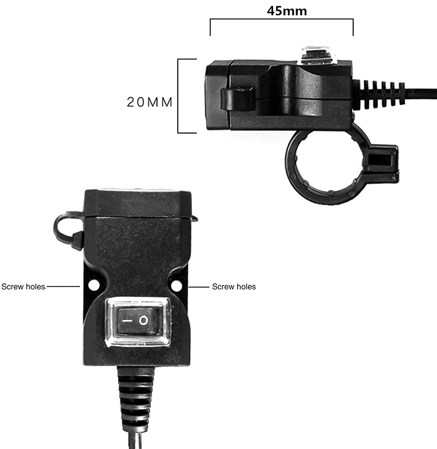 12-24V Waterproof Motorcycle USB Charger Motorbike Handlebar Charger 5V 1A/2.1A