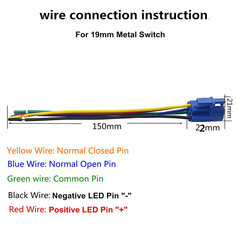 19mm Metal Waterproof 12V LED Power Symbol 5 Pin ON-OFF Car Push Button Switch