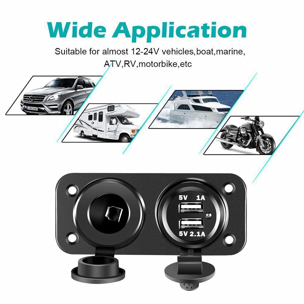 USB Socket Charger  + 12V Power Outlet Cigarette Lighter Socket