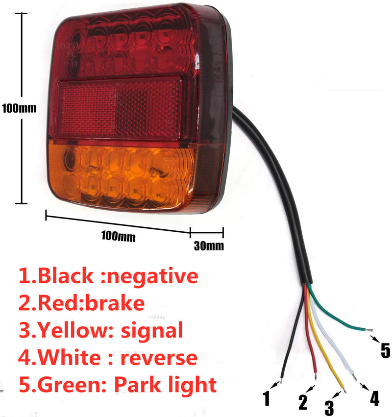 2PCS× 10-30V 26 LED Trailer Tail Light Trailer Tail Lights Square Brake Lights