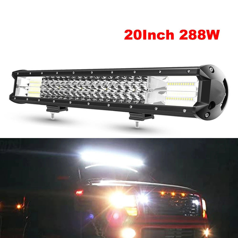 20 Inch 288W Triple Row Spot Flood Combo Beam Light Bar Driving LED Work Lights