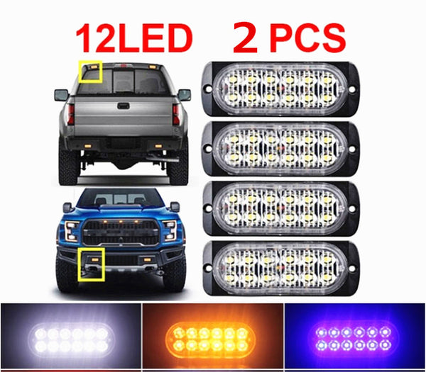 2PCS 12-24V 12LED Slim Flash Light Car Vehicle Emergency Warning Strobe Light