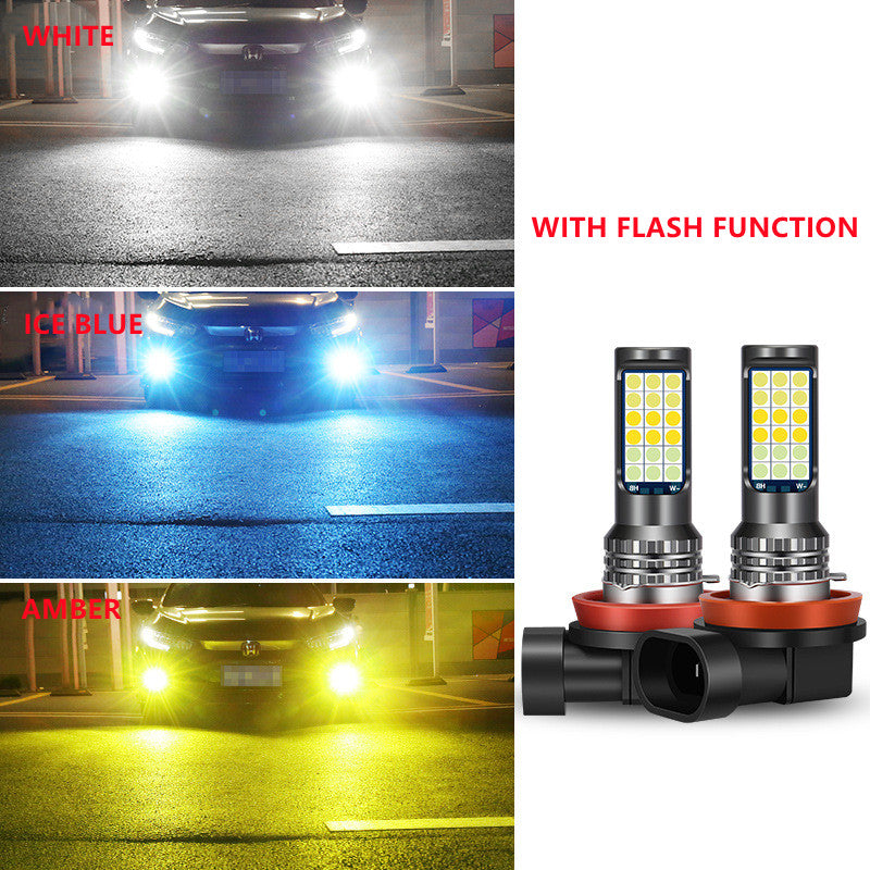 2PCS 12V Three-Color LED Anti Fog Lights Front Fog Bulbs With Flash Fu