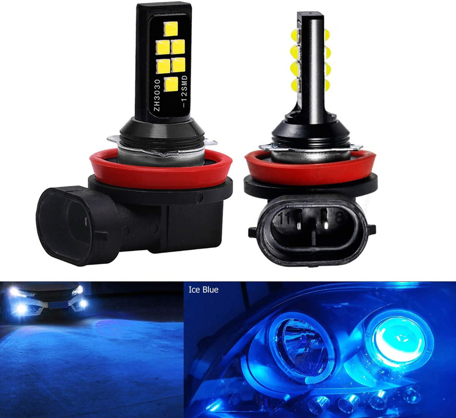 H8 Led 2PCS 12V 1400 Lumens Car H11/H8/H9 LED Fog Light -8000K ICE BLUE ...