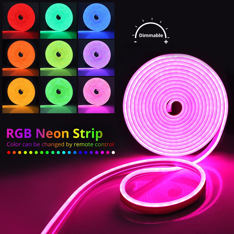 12V 5M RGB LED Neon Light  Remote Control Flexible Strip Waterproof