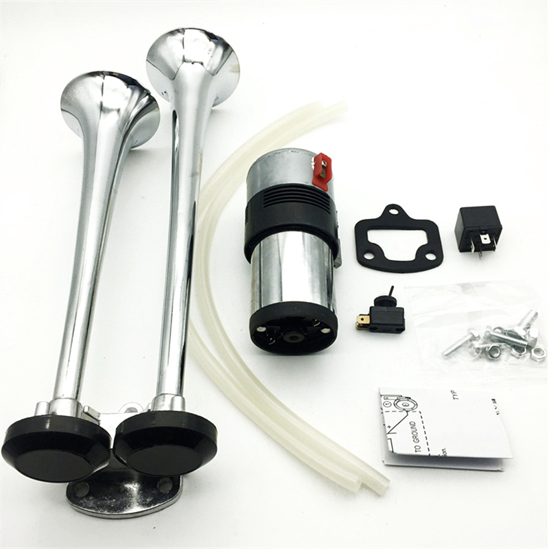 12V  2 Sounds Dual Trumpet Chrome Zinc  Super Loud Air Horn-ROAD MONSTER