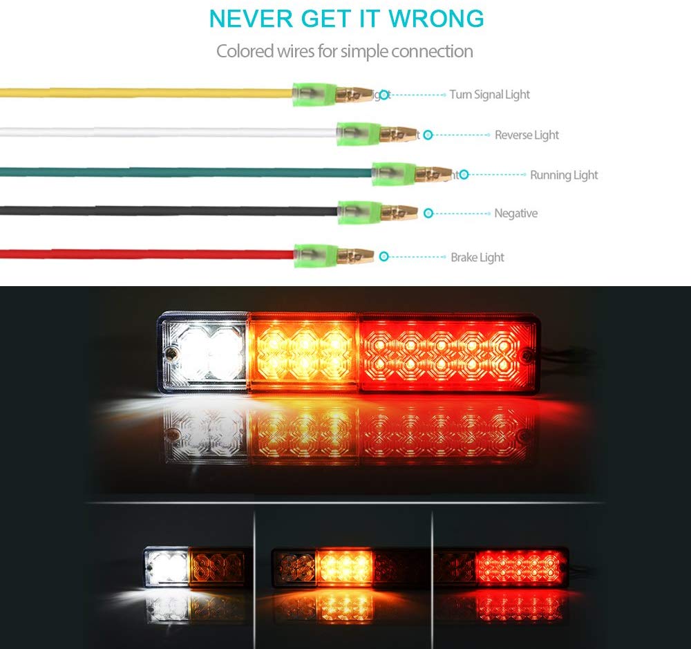 DC10-30V 20 LED Trailer Tail Lights Bar Turn Signal Reverse Brake Running Lights