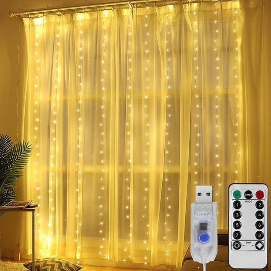3M*2M USB Powered Window Curtain String Light 8 Lighting Modes Fairy Lights with remote control