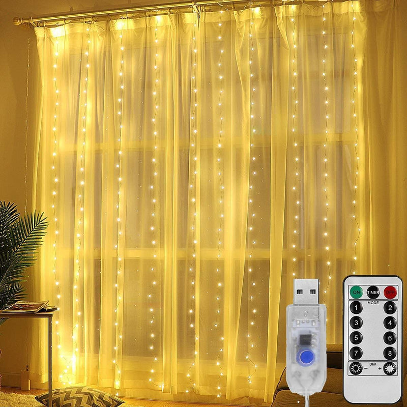 3M*2M USB Powered Window Curtain String Light 8 Lighting Modes Fairy Lights with remote control