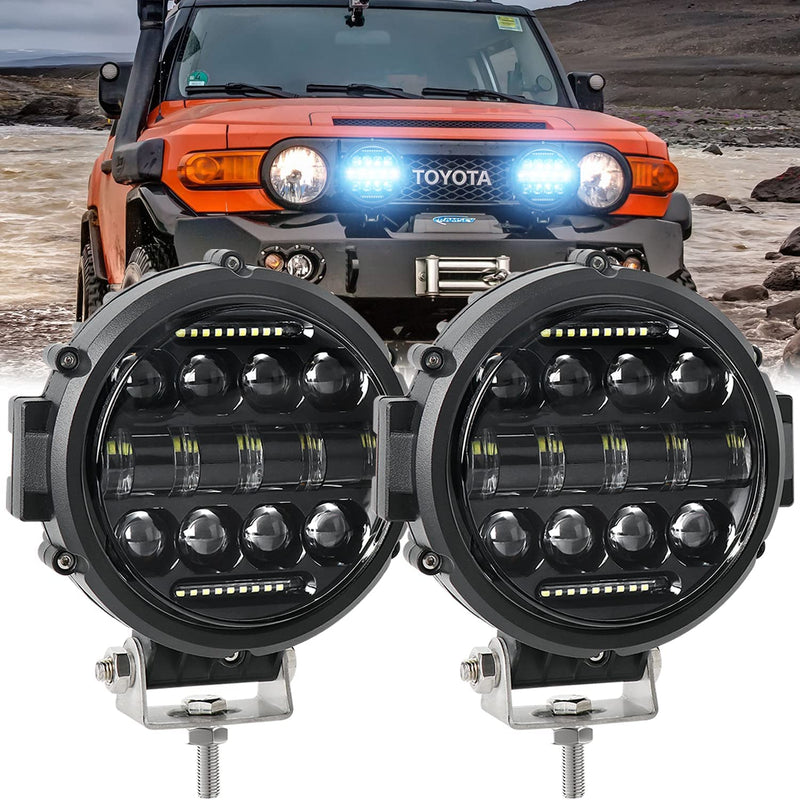 2PCS 7" inch 60W Flood Spot Combo Beam LED Light Pods with Daytime Running Light