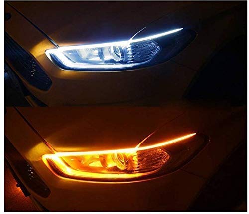 2PCS 12V 45CM  Flexible DRL Lights + Yellow Indicator with Turn Sequential Flow