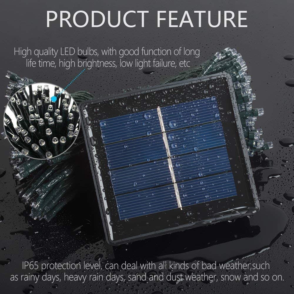 12M 100 Leds Solar Bean String Lights 8 Modes LED Fairy Light for outdoor Decoration